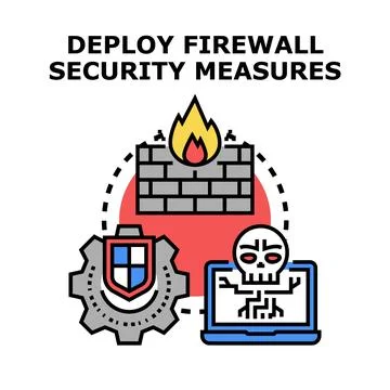 Deploying firewall security measures protecting internet privacy Stock Illustration
