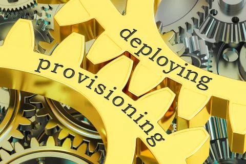 Deploying provisioning concept on the gears, 3D rendering Stock Illustration