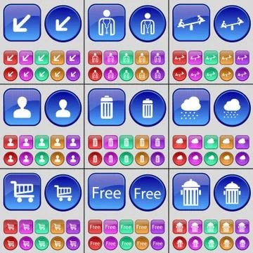 Deploying screen, Avatar, Swing, Avatar, Trash can, Cloud, Shopping cart, Free. Stock Illustration