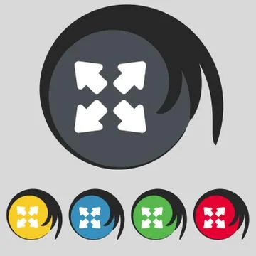 Deploying video, screen size icon sign. Symbol on five colored buttons. Vecto Stock Illustration