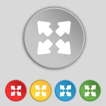 Deploying video, screen size icon sign. Symbol on five flat buttons. Vector Stock Illustration