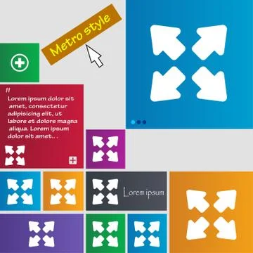 Deploying video, screen size icon sign. Metro style buttons. Modern interface Stock Illustration