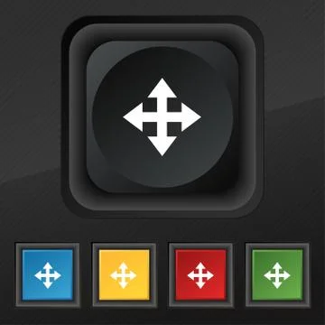 Deploying video, screen size icon symbol. Set of five colorful, stylish buttons Stock Illustration