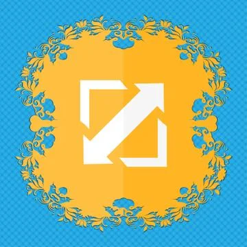 Deploying video, screen size icon sign. Floral flat design on a blue abstract ba Stock Illustration