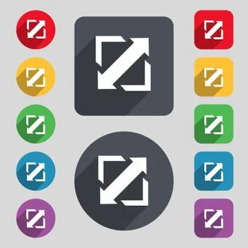 Deploying video, screen size icon sign. A set of 12 colored buttons and a long s Stock Illustration