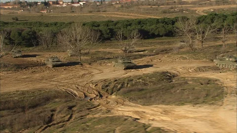 Deployment of battle tanks Stock Footage 86851391