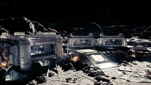 Deployment of observatory systems and communication networks on lunar surface Stock Footage 331522542