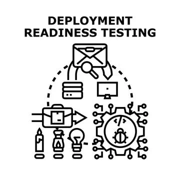 Deployment readiness testing, software development, debugging process 스톡 일러스트