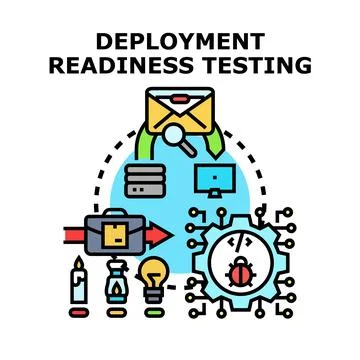 Deployment readiness testing, software development, debugging process Stockillustratie
