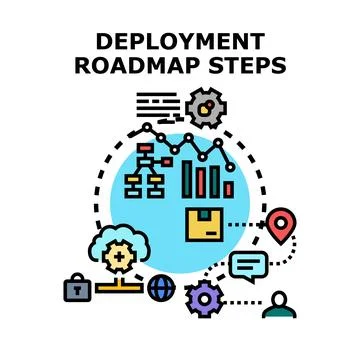Deployment roadmap steps outlining business development process Stock Illustration