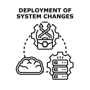 Deployment of system changes process illustration Stock Illustration