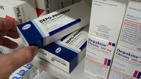 DEPO-PROVERA medication with medroxyprogesterone acetate active subst. by Pfizer Stock Footage 285789670