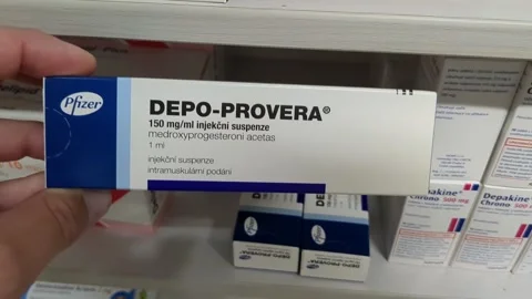 DEPO-PROVERA medication with medroxyprogesterone acetate active subst. by Pfizer Stock Footage 285789671