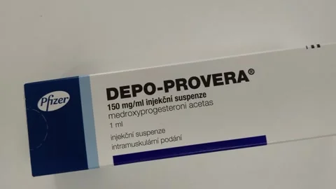 DEPO-PROVERA medication with medroxyprogesterone acetate active subst. by Pfizer Stock Footage 286383596
