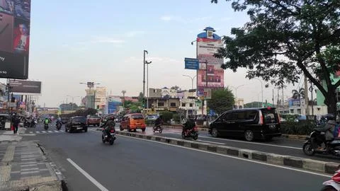 Depok, West Java, Indonesia - July 4, 2022: Margonda street scene. The road.. Fotos Stock