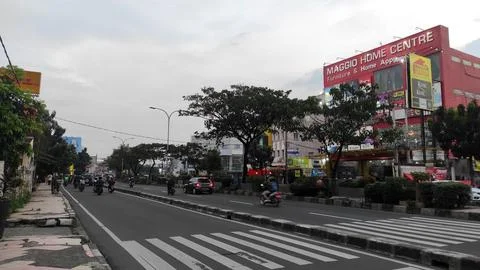 Depok, West Java, Indonesia - July 4, 2022: Margonda street scene. The road.. Fotos Stock