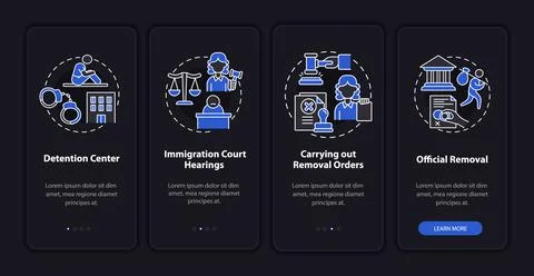 Deportation process steps onboarding mobile app page screen Stock Illustration