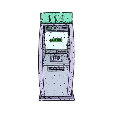Deposit atm machine sketch hand drawn vector Stock Illustration