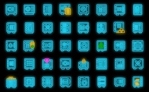 Deposit box icons set vector neon Stock Illustration