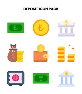 Deposit Flat Design Icons Pack Stock Illustration