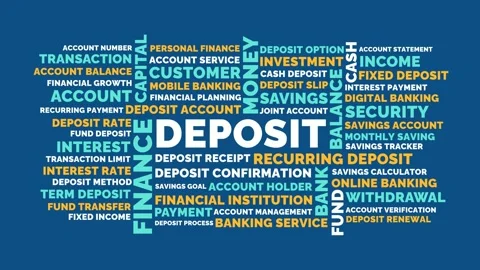 Deposit Word Cloud Animation for Account Balance Recurring Payments Digital.. Stock Footage 341552010