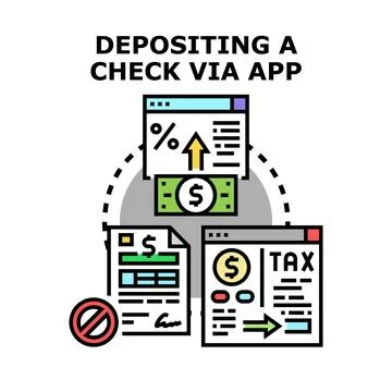 Depositing check digitally using remote banking application イラスト素材