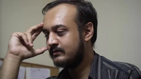 Depressed and exhausted man in the office Stock Footage 145596288