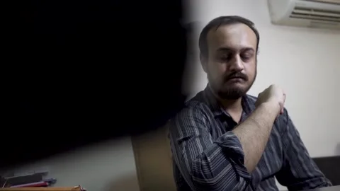 Depressed and exhausted man in the office Stock Footage 145596445