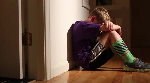 Depressed Boy Against Wall Stock Footage 68000710
