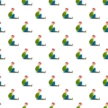 Depressed boy sitting alone feeling sad seamless pattern Stock Illustration