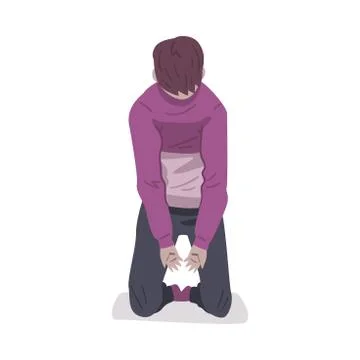 Depressed Boy Sitting on Floor, Guy Naving Mental Health Problems, Psychological 스톡 일러스트