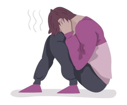 Depressed Boy Sitting on Floor, Mental Health Problems, Psychological Disorder Stock Illustration
