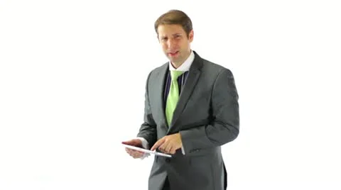 Depressed Businessman Using a Tablet Stock Footage 11534455