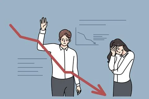 Depressed colleagues having financial problems at work. Unhappy stressed Stock Illustration