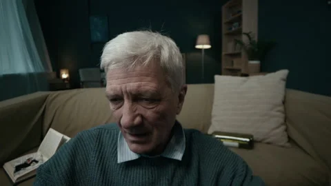 Depressed Elderly Man Abusing Alcohol Staying at Home Alone 스톡 동영상 300593703