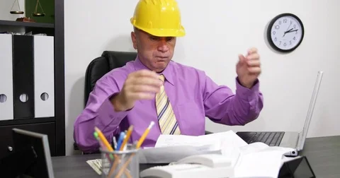 Depressed Engineer Payments Debts Deadline Stressed Man Count US Dollars Bills Stock Footage 83648192