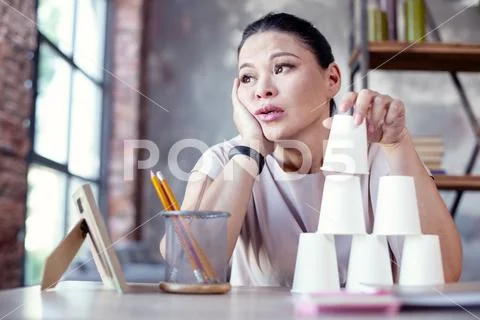 Depressed female freelancer loosing ambitions Stock Photos