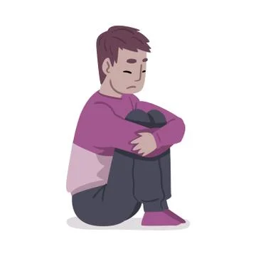 Depressed Guy Sitting on Floor Hugging His Knees, Mental Health Problems Illustrazione stock