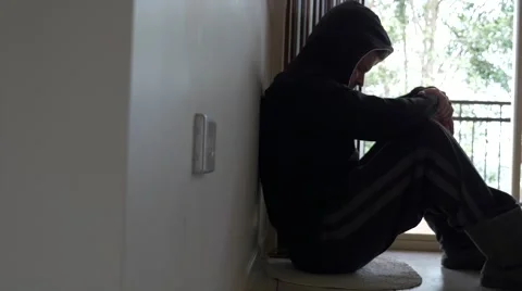 Depressed Hooded Teenager Stock Footage