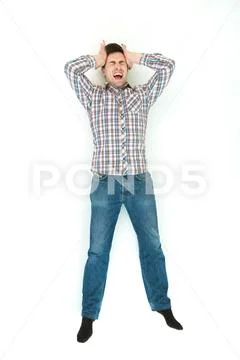 The depressed man cry on the floor. View from above Stock Photos