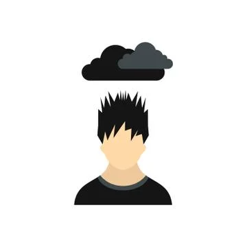 Depressed man with dark cloud over his head icon Illustrazione stock