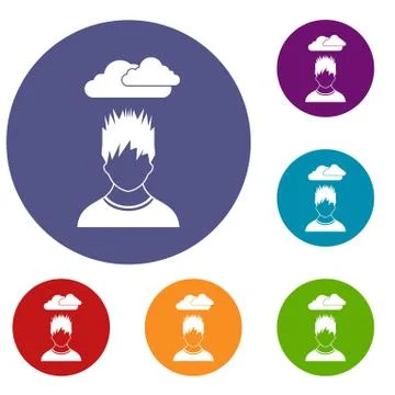 Depressed man with dark cloud over his head icons イラスト素材