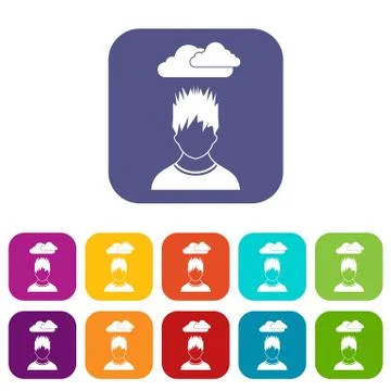 Depressed man with dark cloud over his head icons イラスト素材