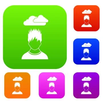 Depressed man with dark cloud over his head set collection Illustrazione stock