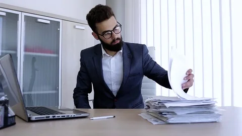 Depressed Man Having A Headache Caused By Work Problems Stock Footage 76327315