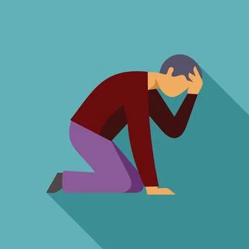 Depressed man kneeling and holding his head, experiencing despair and lonel.. Stock Illustration
