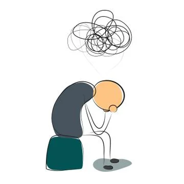 Depressed man with many thoughts Stock Illustration