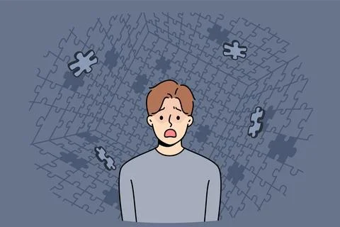 Depressed man screams during panic attack or hallucination, standing among 库存插图