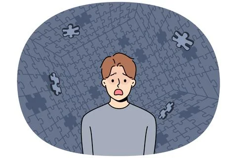 Depressed man screams during panic attack or hallucination, standing among 库存插图