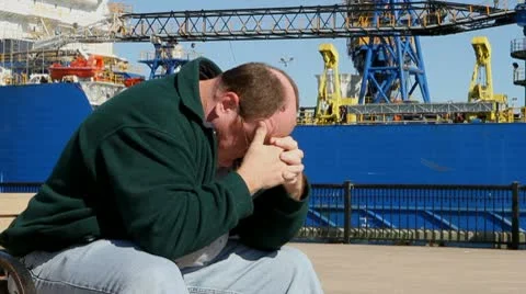 Depressed Man At Shipyard Stock Footage 10564258